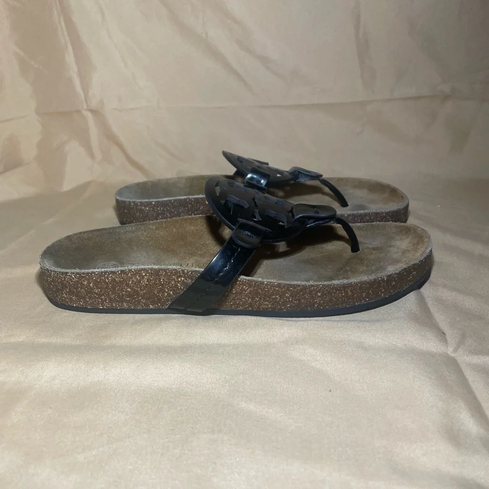 Tory Burch Miller Cloud Sandals Perfect Black Patent Leather/ Suede Cork